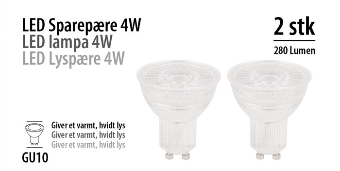 LED-Spotpære 4 W GU10 - 2-pk.